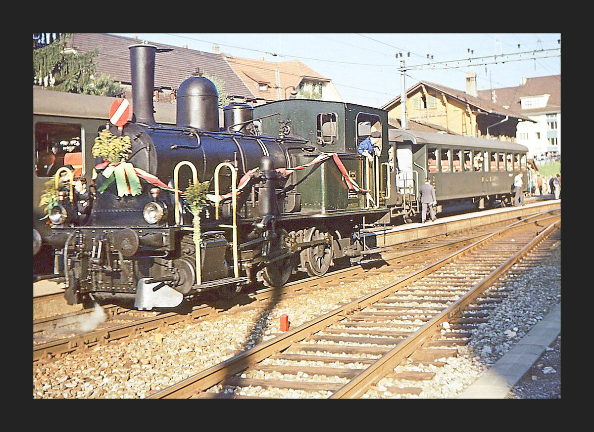 Die Dampflok der Gaswerkbahn Bern am Abschiedsfest für diese Bahn. Wabern, 1.September 1968 