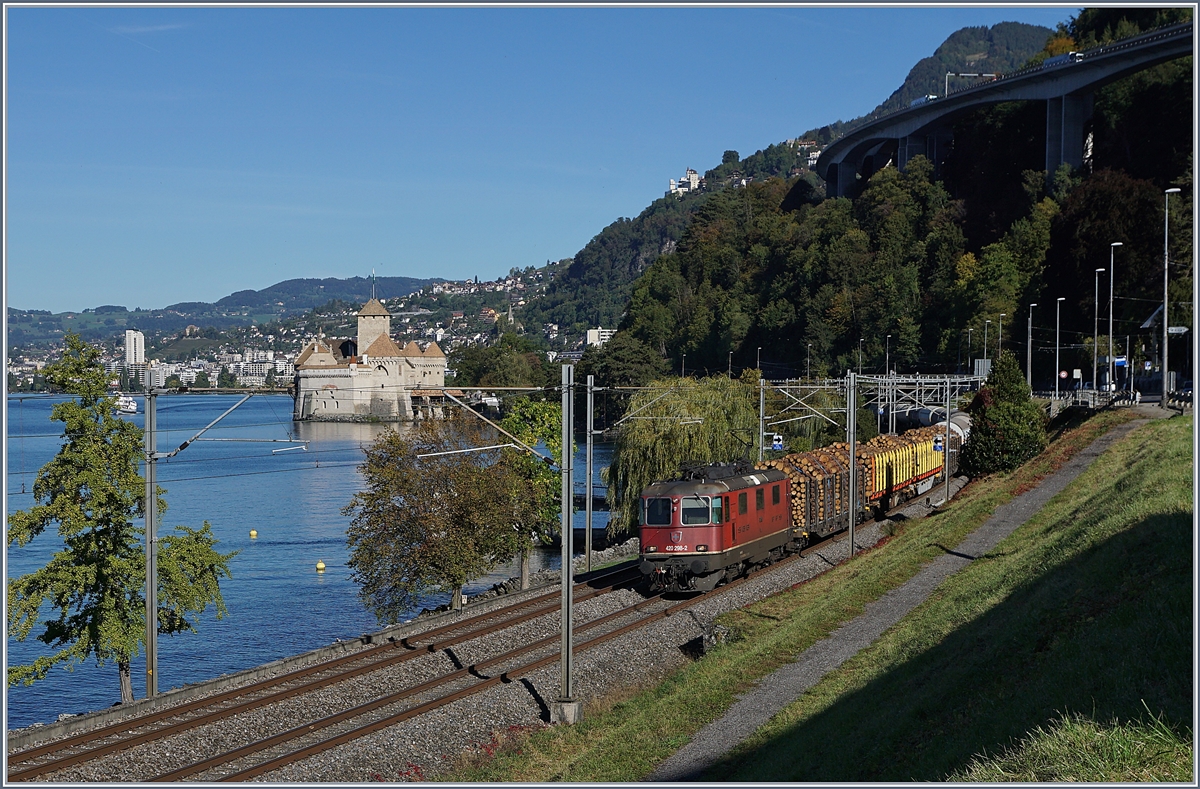 Die SBB RE 420 298-2 mit einem Güterzug bei Villeneuve.

11. Okt. 2019