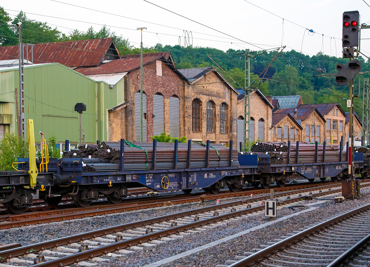 Drehgestellflachwagen mit vier Radstzen der Gattung Sgmmns 2 (TEN-RIV 37 80 4505 113-3 D-ERR) der Vermietungsfirma ERR European Rail Rent GmbH (Duisburg) am 01.06.2017 im Zugverband in Betzdorf/Sieg.

Der Wagen besitzt 12 Steckrungen, 20 Rungentaschen, 2 klappbare Stirnwnde, 6 Ladeschwellen, an den ueren Lngstrger je 7 Zurrsen, sowie 8 versenkbare Containerzapfen fr 1 x 40’ und 2 x 20’ ISO Container.

Technische Daten:
Spurweite: 1.435 mm
Lnge ber Puffer: 14.190 mm
Ladelnge: 12.800 mm
Ladebreite: 3.100 mm (ohne Rungen), 2.600 mm (zwischen Rungen):
Drehzapfenabstand: 9.150 mm
Achsabstand im Drehgestell: 1.800 mm
Drehgestell: Y25Ls1 (K) 
Laufraddurchmesser (neu): 920 mm
Eigengewicht: ca. 20,9 t
Zul. Radsatzlast: 22,5 t
Hchstgeschwindigkeit: 100 km/h (leer 120 km/h)