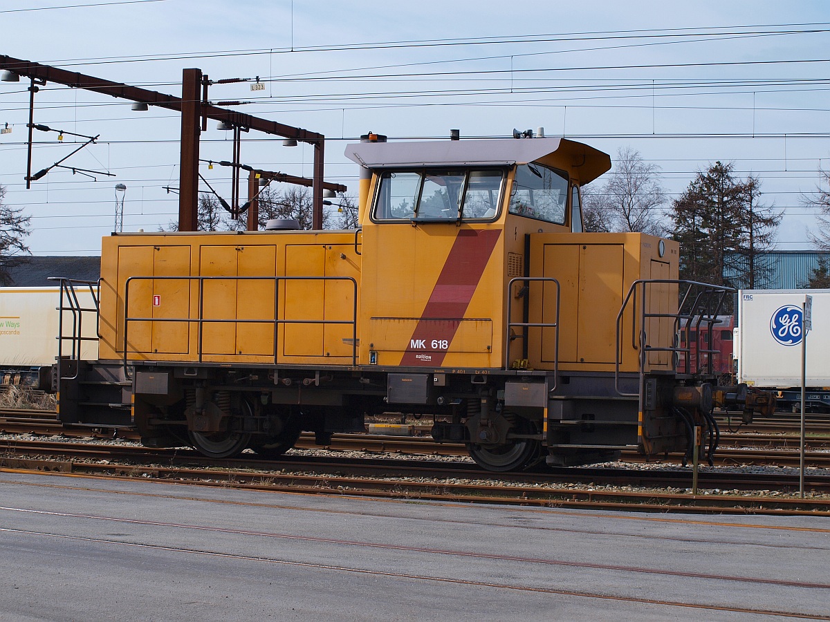 DSB Gods Litra MK 618  Aarhus (MaK G 322,530 PS,40t)seit 2001 für Railion Danmark ApS im Einsatz stand am 02.04.2010 abgestellt im Bhf Padborg.