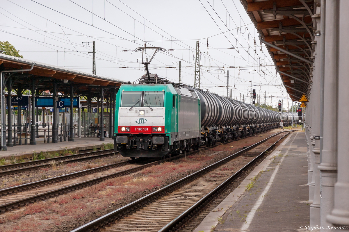 E 186 131 Alpha Trains für ITL - Eisenbahngesellschaft mbH mit einem Kesselzug  Dieselkraftstoff oder Gasöl oder Heizöl (leicht)  in Stendal und fuhr weiter in Richtung Salzwedel. Netten Gruß zurück an den Tf! 23.05.2015