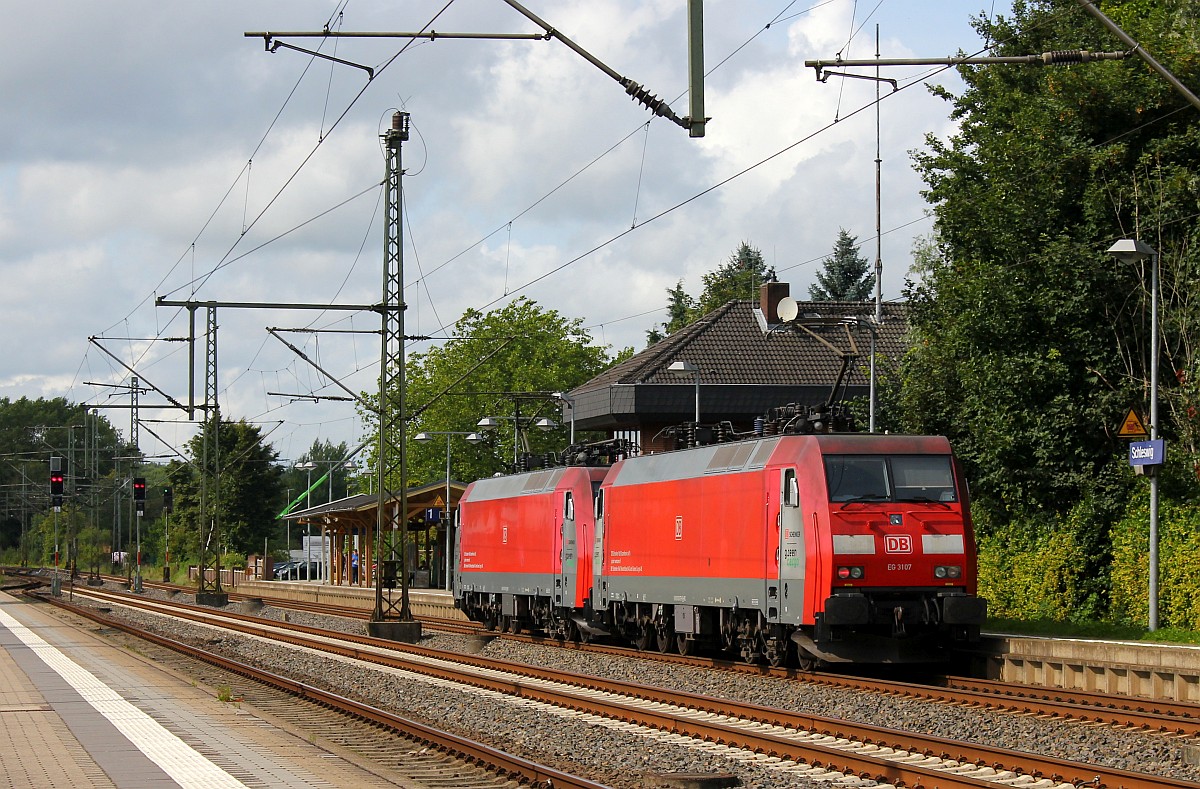 EG 3105 und 3107 als starkes Doppel auf dem Weg nach Dänemark. Schleswig 24.08.2017