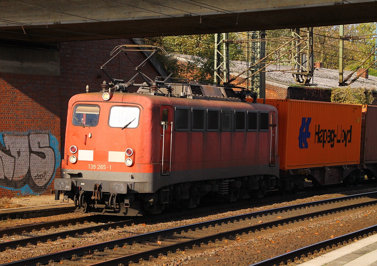 EGP 139 285-1(Unt/LDX/31.05.12) mit Containerzug aufgenommen in HH-Harburg. 26.10.2013