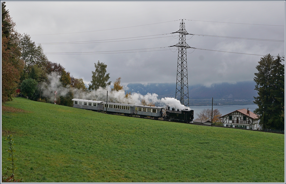 Ein Blonay-Chamby Dampfzug bei Caulin auf der Fahrt in Richtung Blonay.

28. Okt. 2018