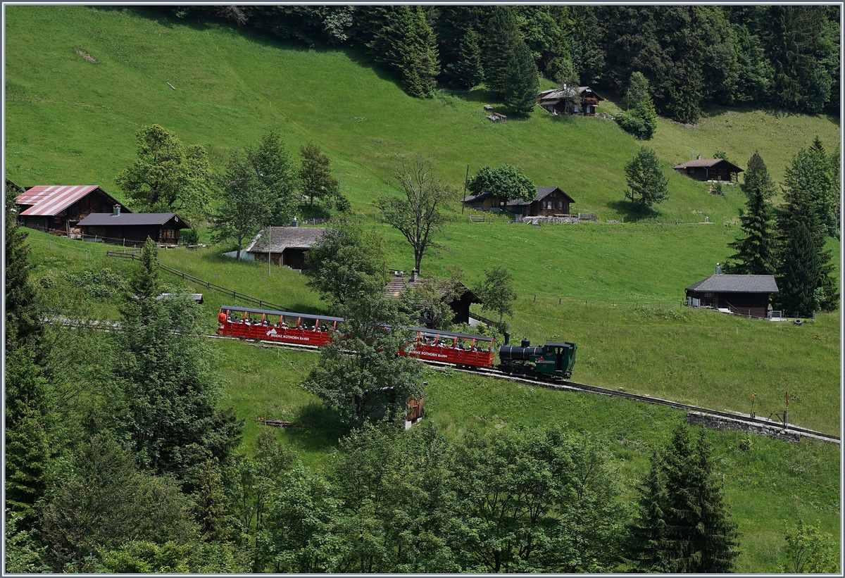 Ein Brienz Rothorn Bahn BRB Dam,pfzug bei Planalp.
7. Juli 2016