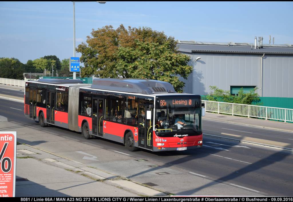 Ein MAN A23 NG 273 T4 der Wiener Linien unterwegs auf der Linie 66A bei der Oberlaaerstrae.