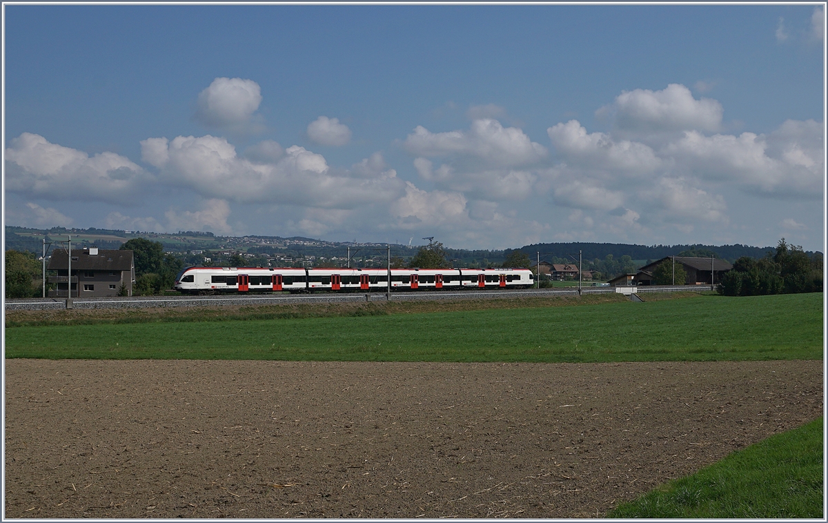 Ein SBB RABe 523 als S-Bahn von Sursee nach Zug am Sempacher See zwischen Nottwil und Sempach Neuenkirch.

21. Sept. 2020