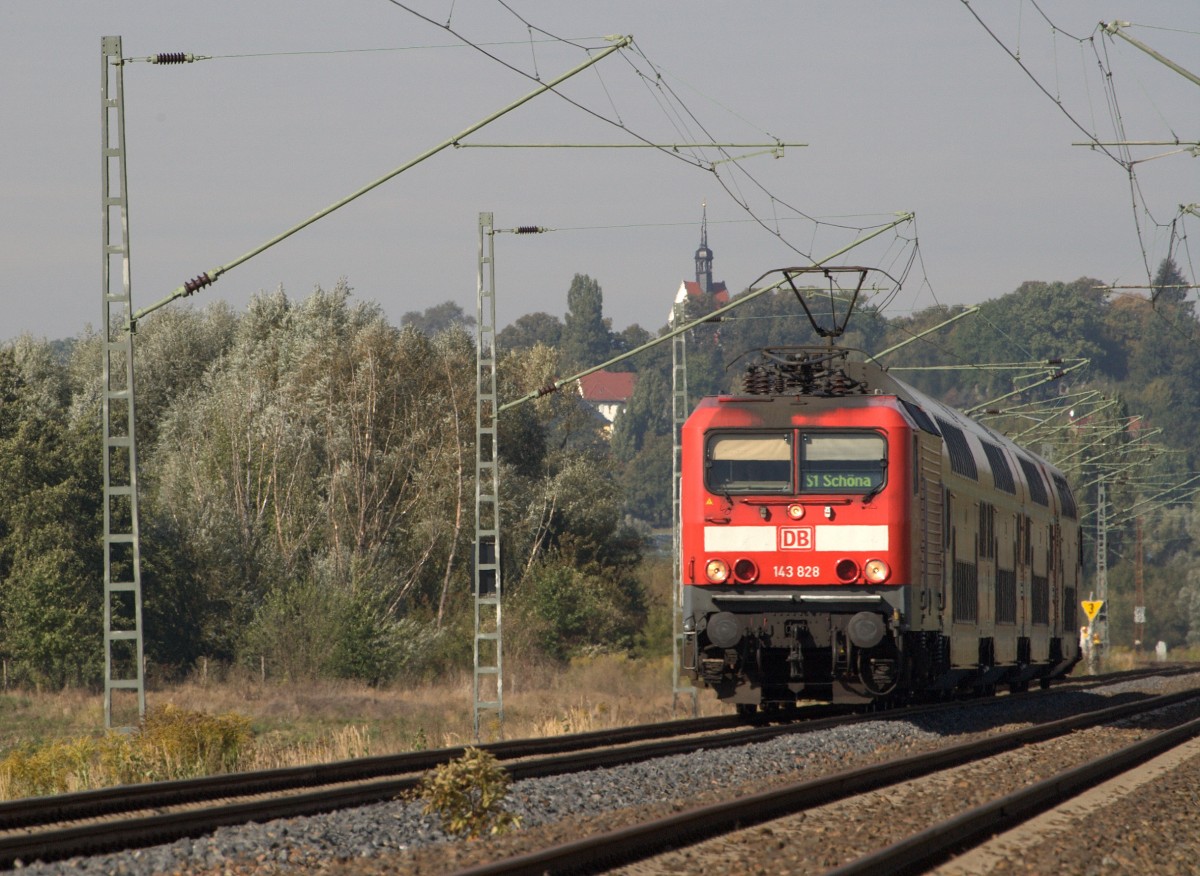 Ein Zug der Linie S1 durchf�hrt die Nassau, kurz vor Neu S�rnewitz. 05.10.2013 11:43 Uhr.