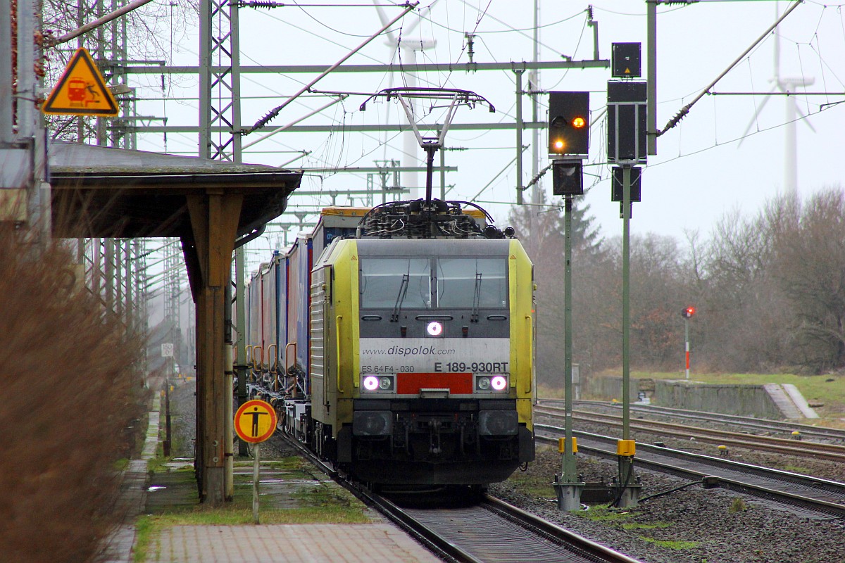 Eine der letzten gelben  Sicken ...ES64F4-030 oder 189 930RT mit einem Lauritzen KLV nach Italien aufgenommen in Jübek bei Schleswig. 31.01.2016