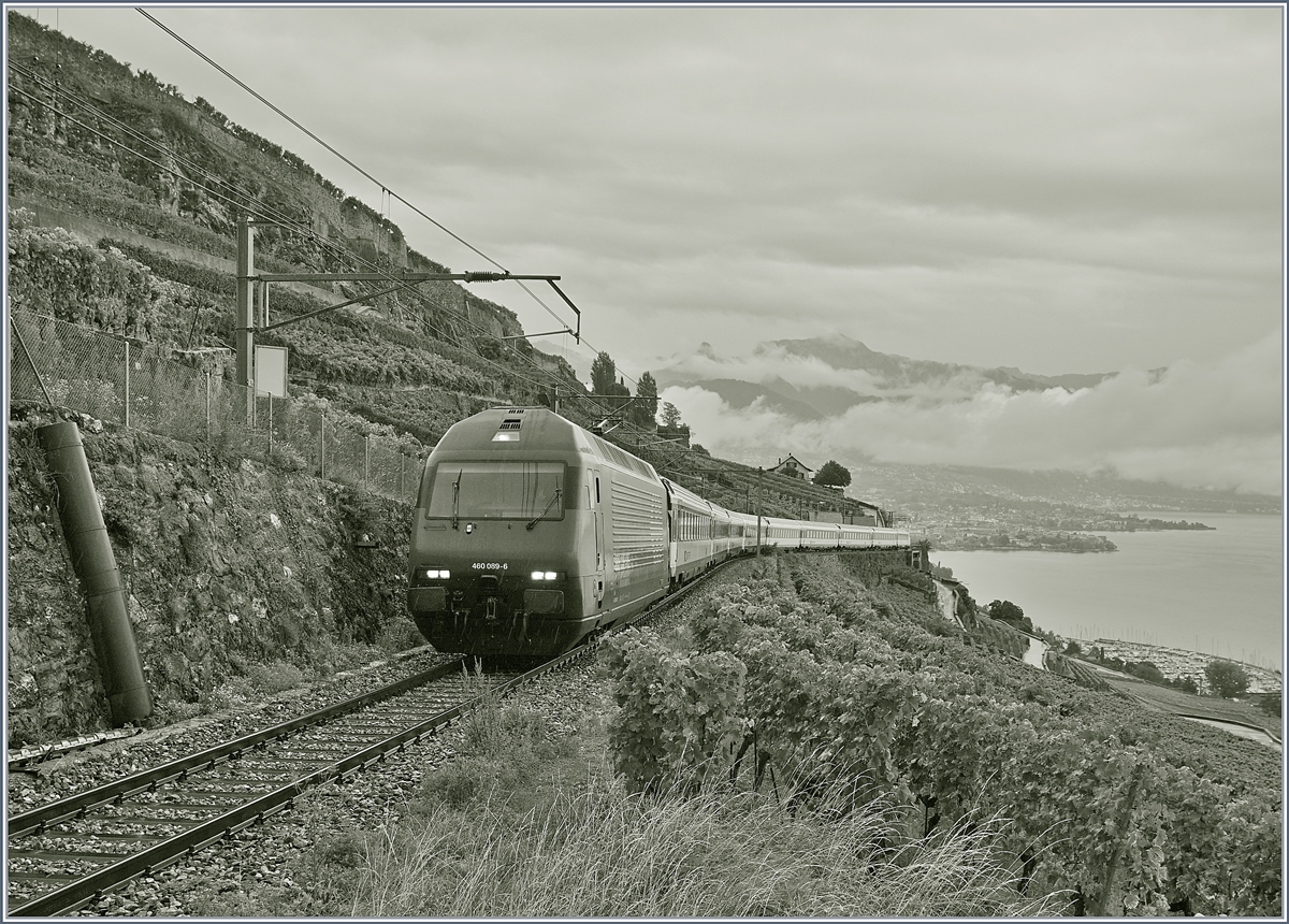 Eine SBB Re 460 quält sich im Umleitungsverkehr mit einem IR 90 die steigeung der Train des Vignes Strecke hinauf.

29. Aug. 2020