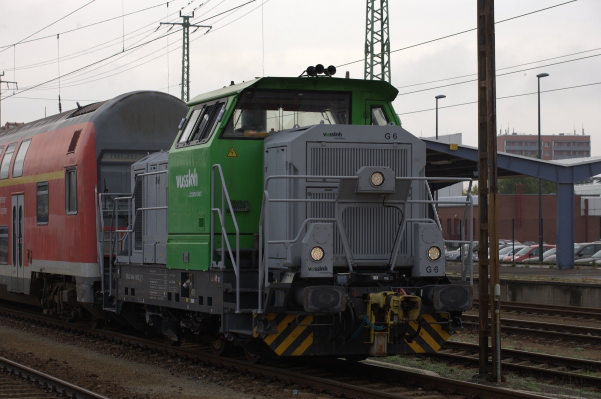 Eine Vossloh V6 rangiert in Cottbus. 17.10.2014 10:59 Uhr.
