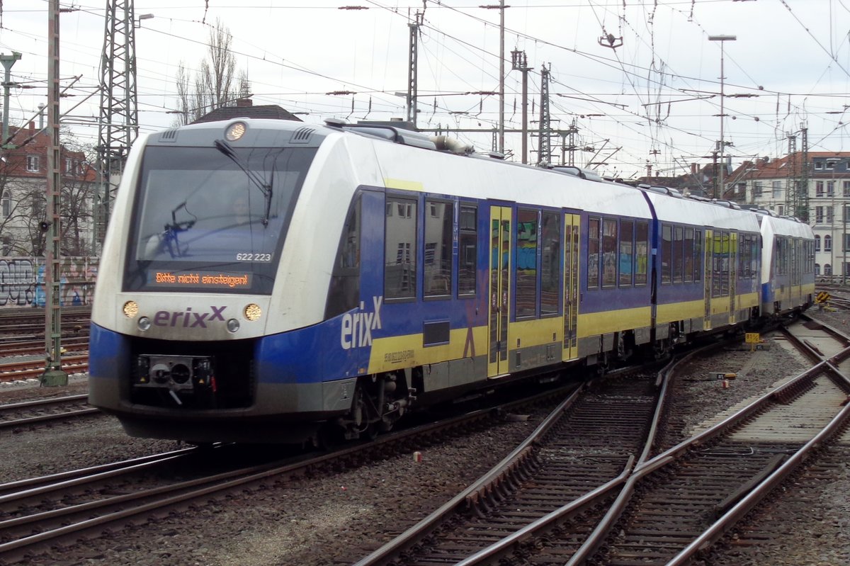 Erixx 622 223 treft am 4 April 2018 in Hannover Hbf ein. 