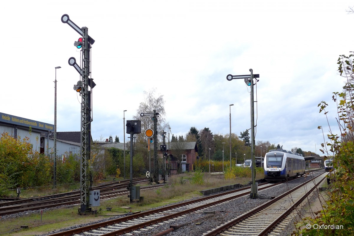 Erixx Heidesprinter verläßt den Bahnhof Soltau in Richtung Uelzen.