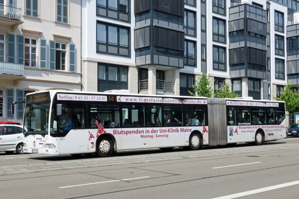 ESWE, Wiesbaden - Wagen 591 - WI-BU 139 - Mercedes-Benz O 530 Citaro G (2005) - Transfusionszentrale Mainz - Wiesbaden, 27.07.2016