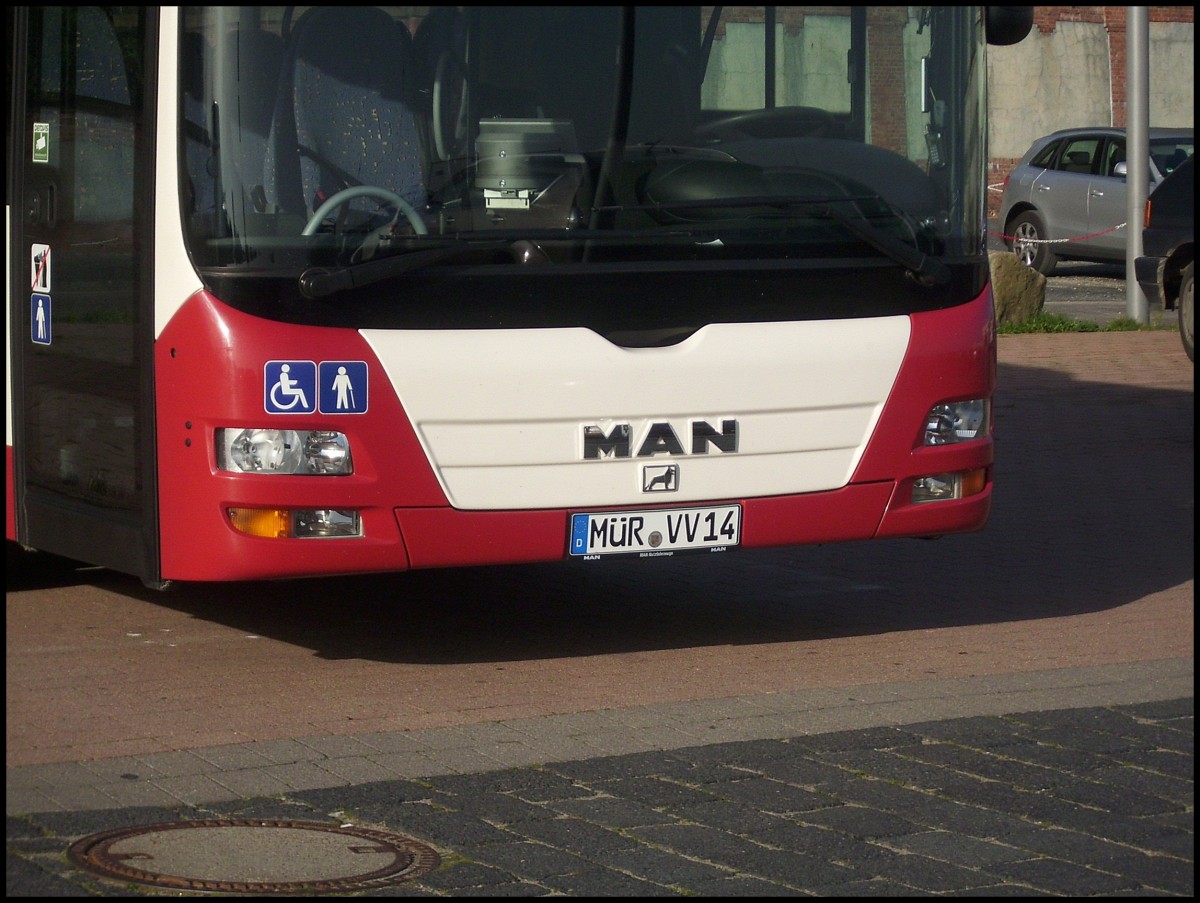 Front des MAN Lion's City LE  aus Deutschland im Stadthafen Sassnitz.