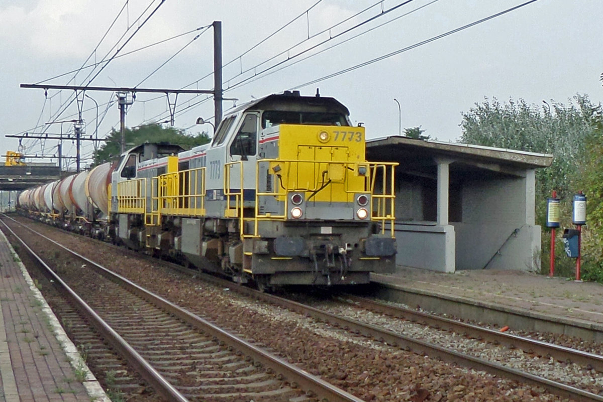 Getreidezug mit 7773 durchfahrt am 18 Juni 2014 Antwerpen-Noorderdokken