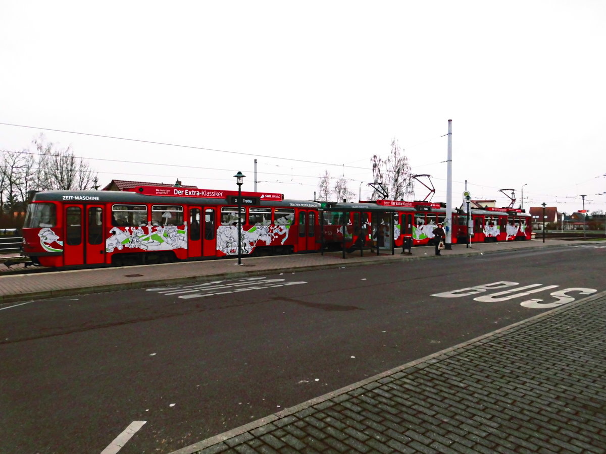 HAVAG Wagen 1198,1160 und ein Beiwagen an der Haltestelle Beesen am 20.2.18