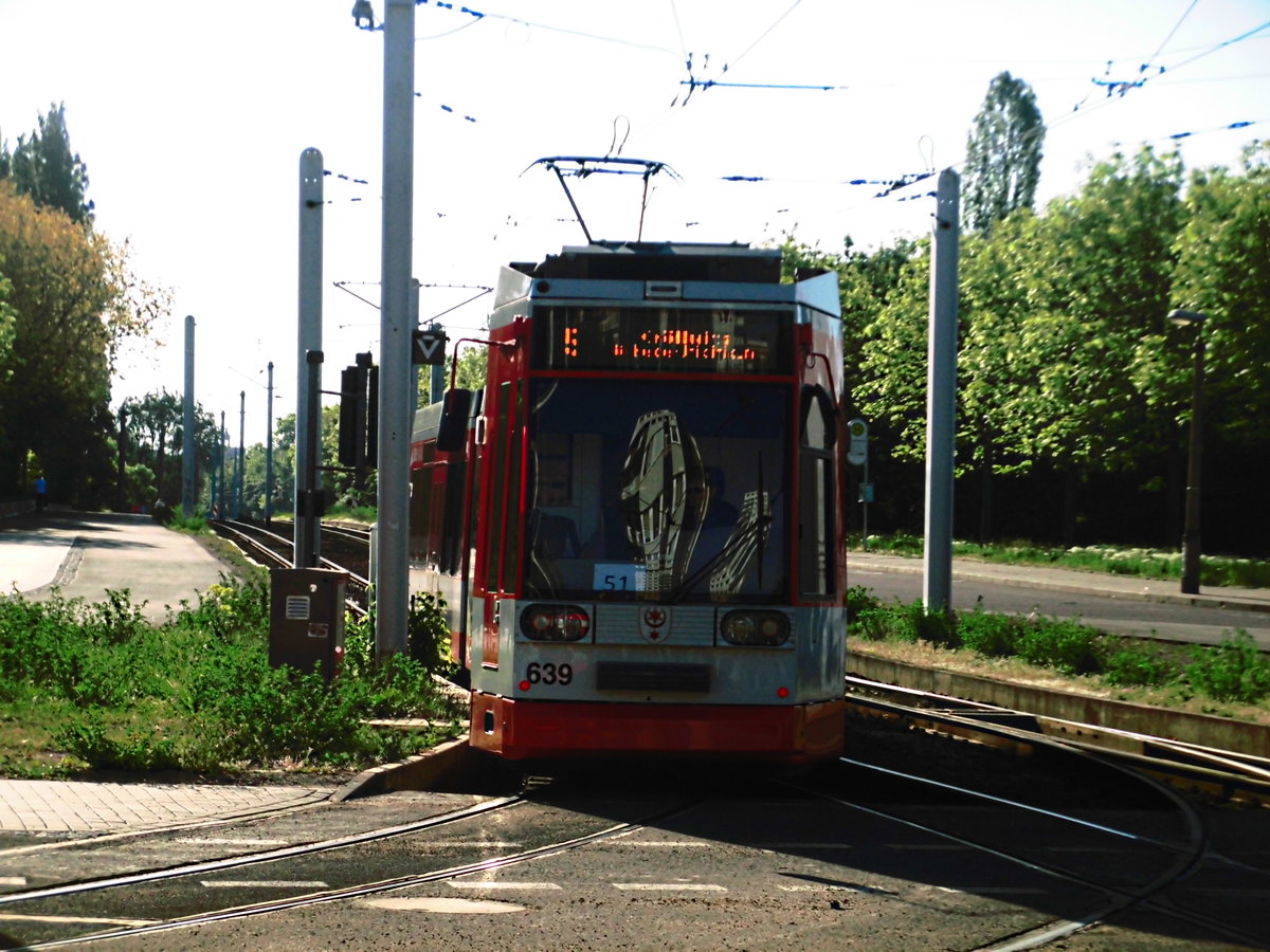 HAVAG Wagen 639 als Linie 5 mit ziel Kröllwitz am Rennbahnkreuz am 7.5.18