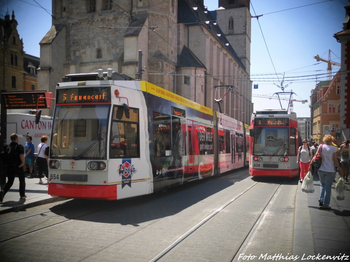 HAVAG Wagen 654 und 624 an der Haltestelle Marktplatz am 5.6.15