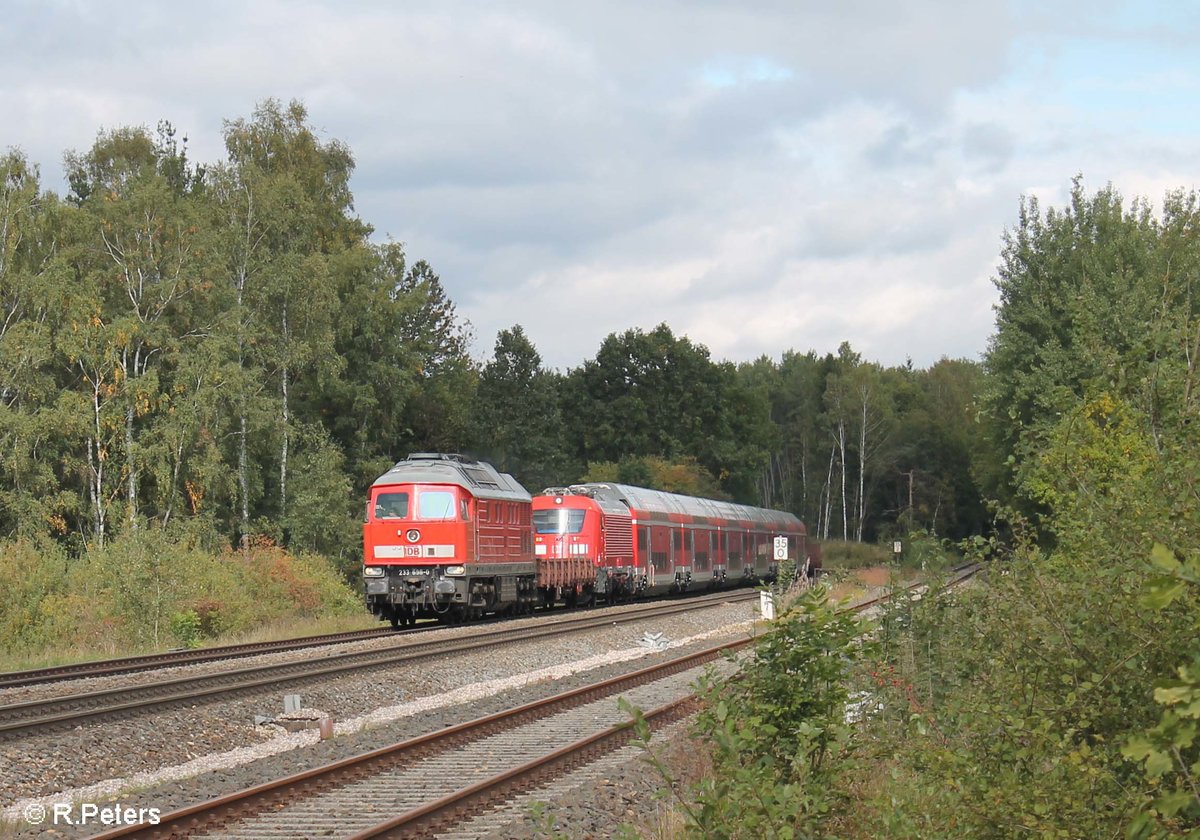  Heute hatte 233 698-0 die Ehre den seit Tagen in Marktredwitz verweilenden München-Nürnberg Express zu Überführen. Als 98984 von NMR - NSCH - NNR weiter nach NWH (Würzburg) wurde die Skodalok 102 002 mit 5 Wagen + Steuerwagen des neuen München Nürnberg Express (NIM) überführt und kurz vor Wiesau abgelichtet. 24.09.17