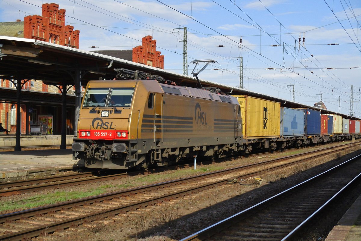 HSL 185 597 durchfahrt Stendal am 4 April 2018. 