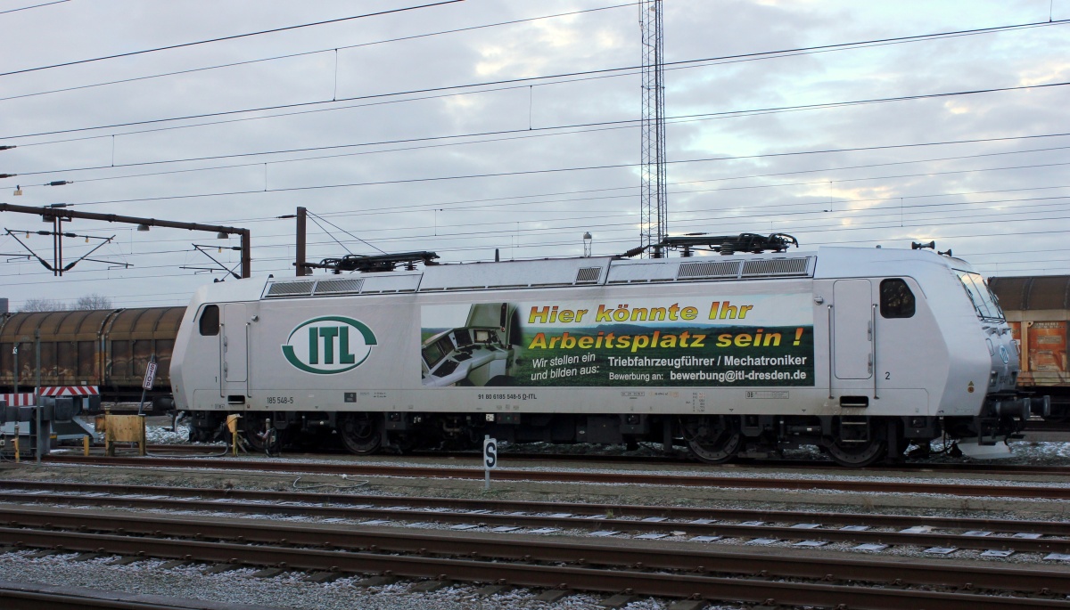 In der Nordabstellung im Grenzbahnhof Padborg stand die ITL 6185 548-5(REV/LD X/03.06.11) abgestellt. 17.01.2017