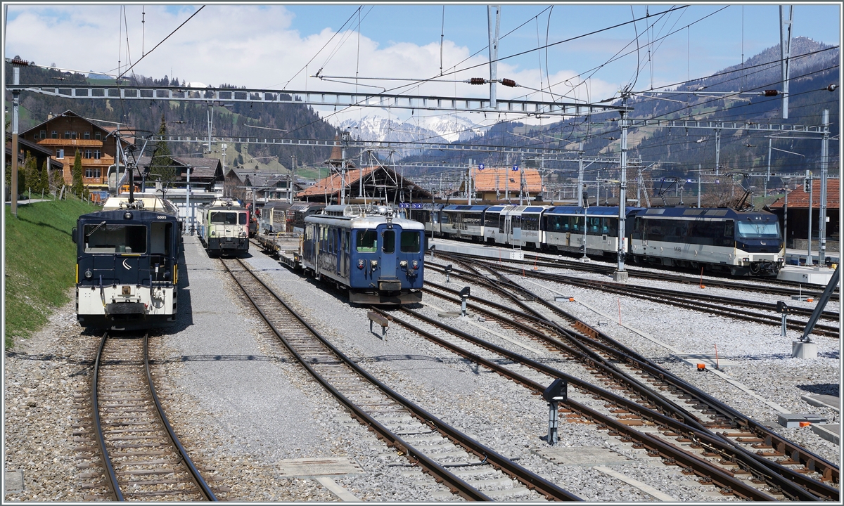 In Zweisimmen zeigen sich die MOB GDe 4/4 6005, GDe 4/4 6006 (beide ex GFM/TPF), der BDe 4/4 3002 und die Ge 4/4 8002. 

14. April 2021 