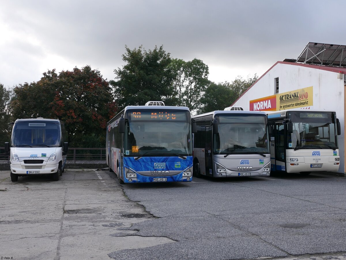 Iveco Daily mit TS-Aufbau und Iveco Crossway und MAN Lion's Classic der MVVG in Woldegk.