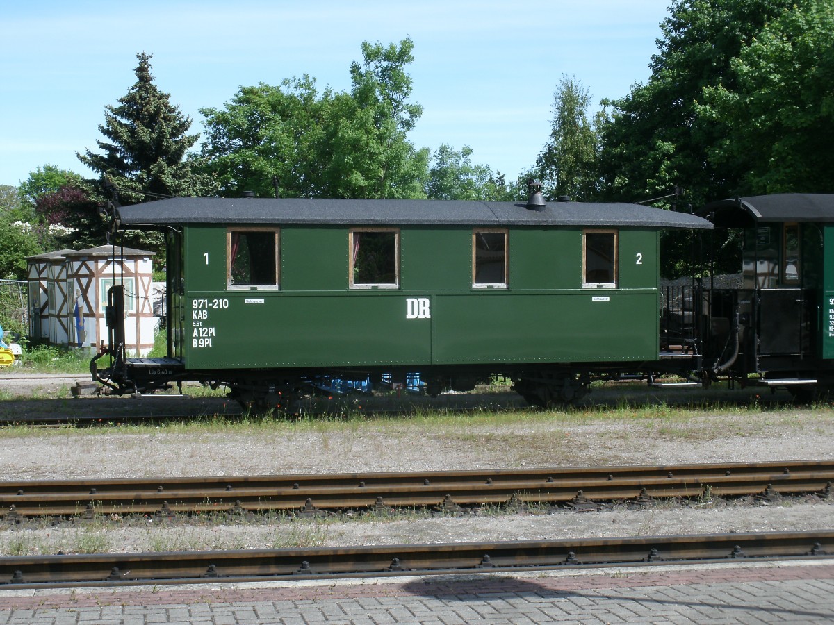 KAB 971-210 einst auf der Schmalspurstrecke Bergen/R�gen-Altenkirchen im Einsatz abgestellt,am 05.Juni 2013,in Putbus.