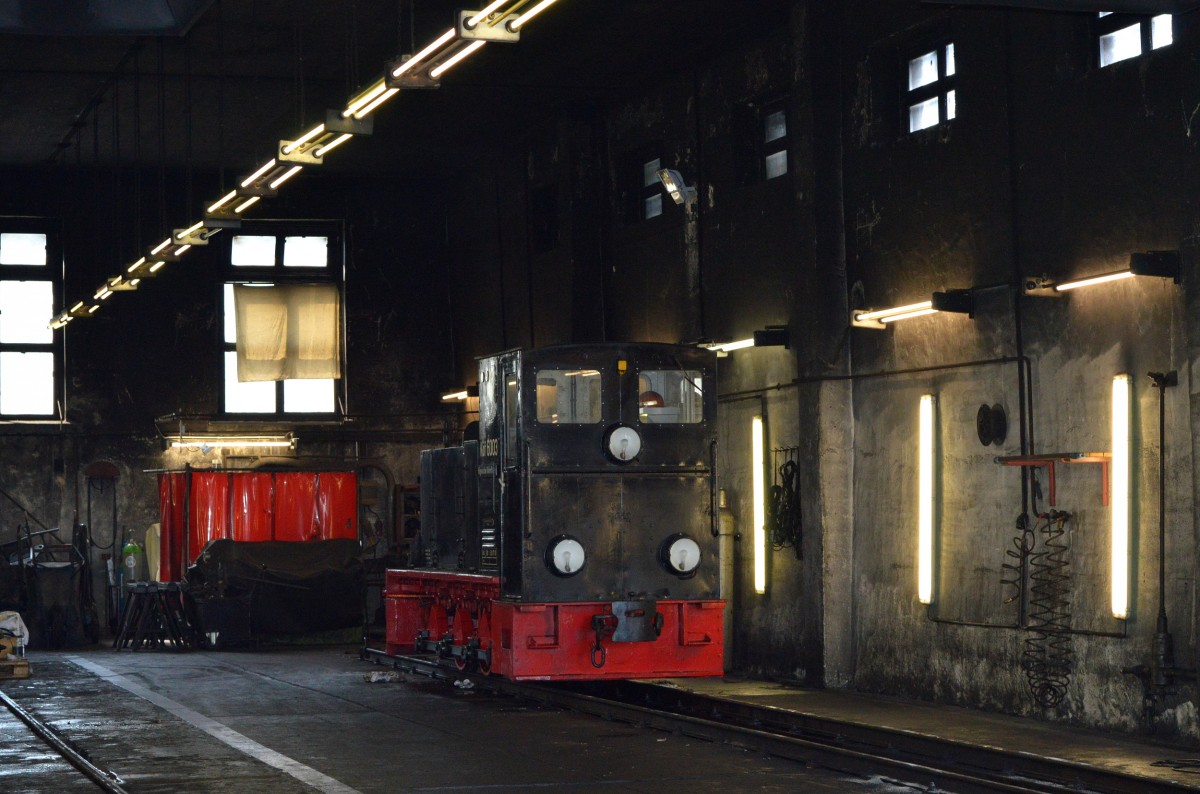 Köf 6003 stand am 07.08.2015 tatenlos im Lokschuppen Putbus