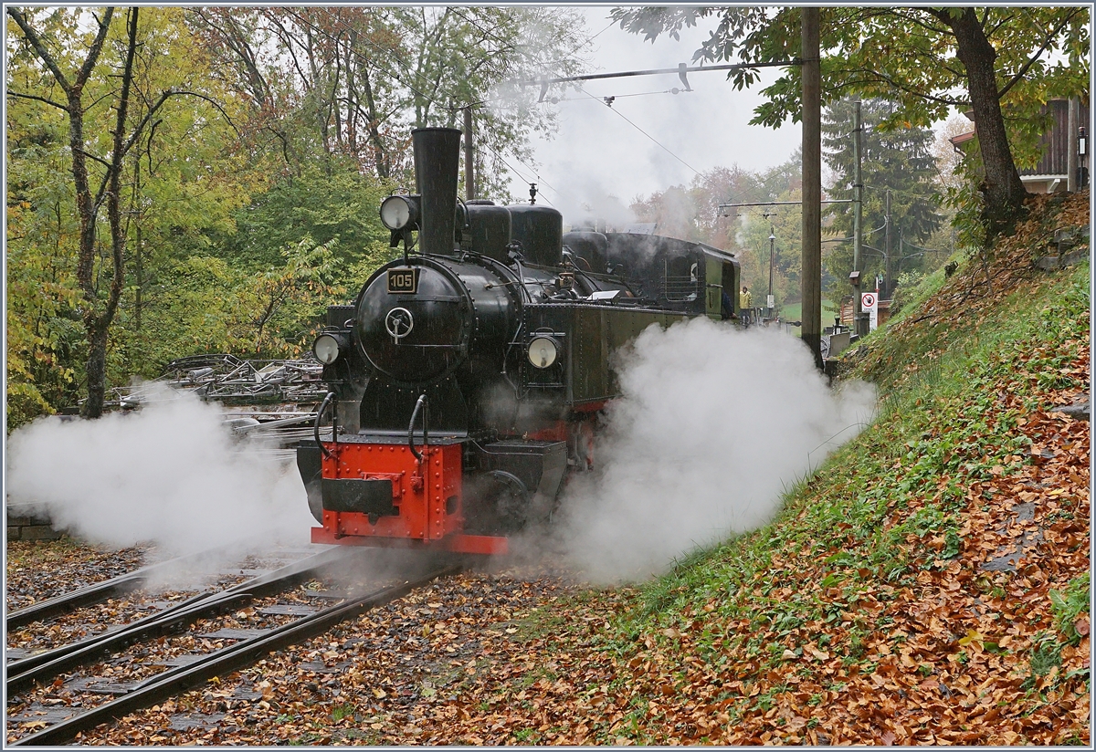 La Dernière du Blonay - Chamby - das 50. Jahre Jubiläum beschliesst die Blonay Chamby Bahn mit einer Abschlussvorstellung und liess es nochmals so richtig dampfen: die SEG G 2x 2/2 105 bei der  Bifurcation  in Chaulin.

27. Oktober 2018