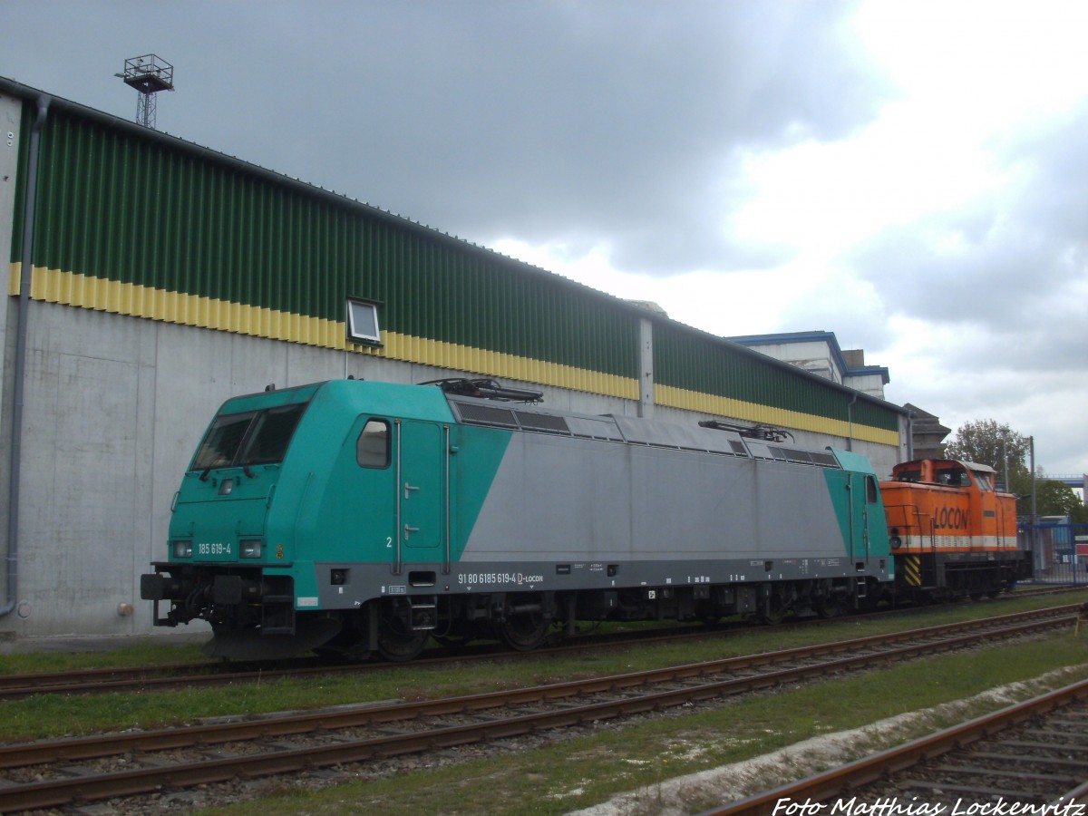 Locon 185 619-4 und Locon 101  Rita  abgestellt bei der Getreide AG in Stralsund am 5.5.14