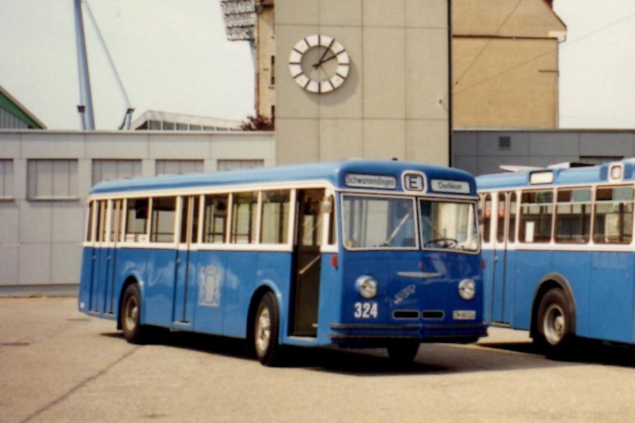 (MD459) - Aus dem Archiv: VBZ Zrich - Nr. 324/ZH 66'324 - FBW/Tscher (ex Privat; ex VBZ Zrich Nr. 324) im August 1997 in Zrich, Garage Hardau