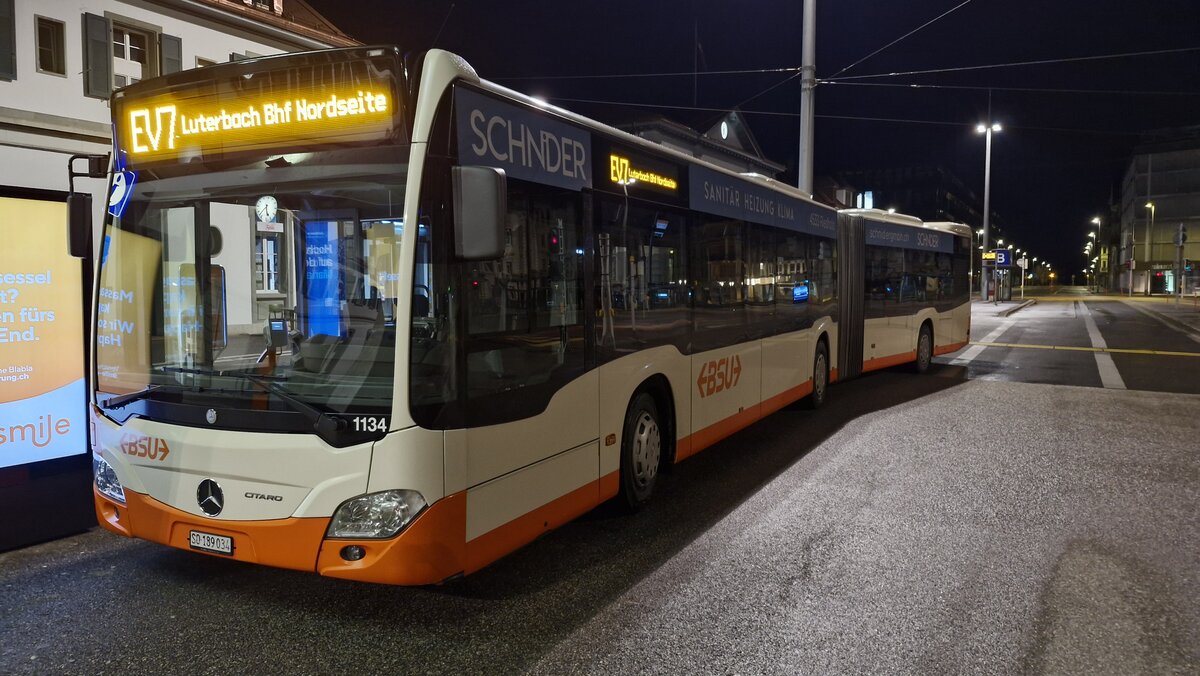 Mercedes-Benz Citaro G C2, SO 189034, in Solothurn Hauptbahnhof, als Ersatzverkehr Solothurn-Luterbach-Deitingen, Busbetriebe Solothurn und Umgebung, Aufgenommen am 29. M�rz 2026