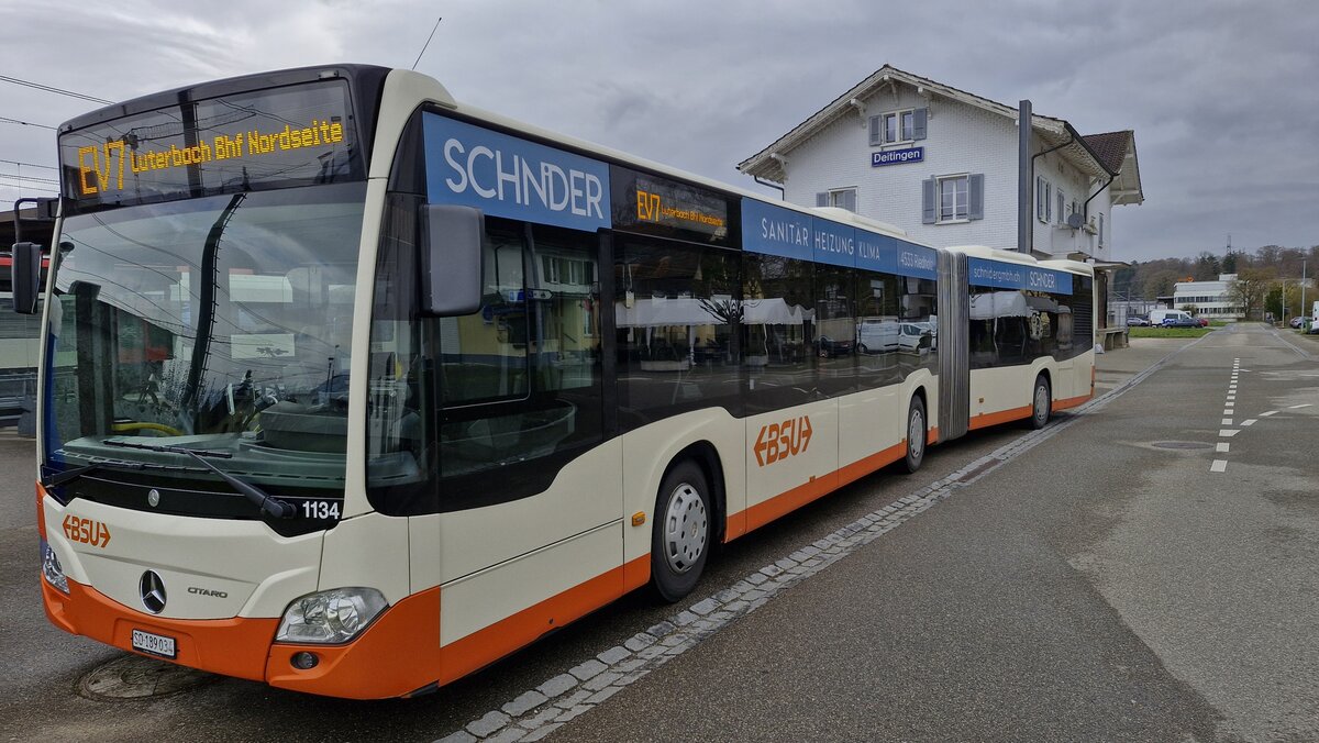 Mercedes-Benz Citaro G C2, SO 189034, in Deitingen Bahnhof, als Ersatzverkehr Solothurn-Luterbach-Deitingen, Busbetriebe Solothurn und Umgebung, Aufgenommen am 29. M�rz 2026