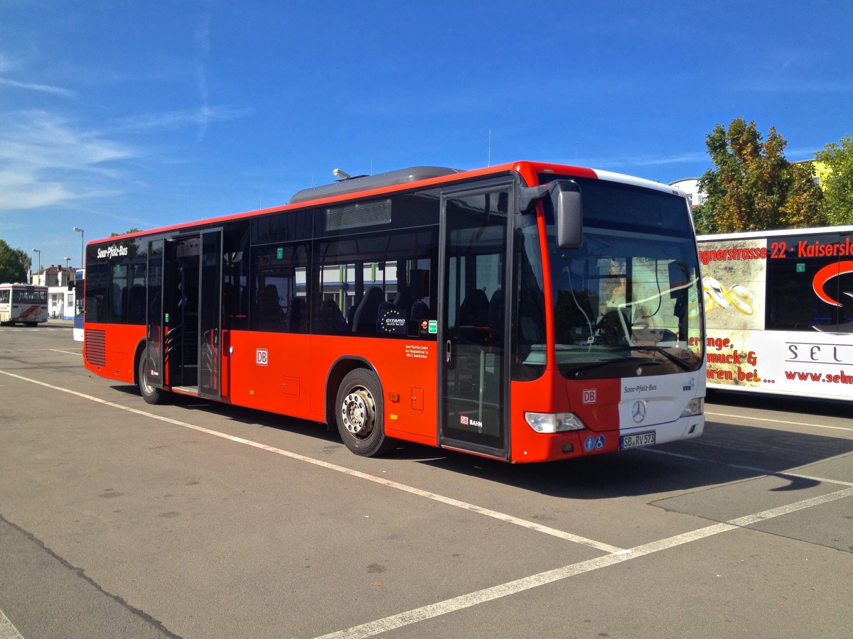 Mercedes-Benz Citaro Ü von Saar-Pfalz-Bus (SB-RV 573). Baujahr 2007, aufgenommen am 17.09.2014 auf dem Betriebshof der WNS in Kaiserslautern.