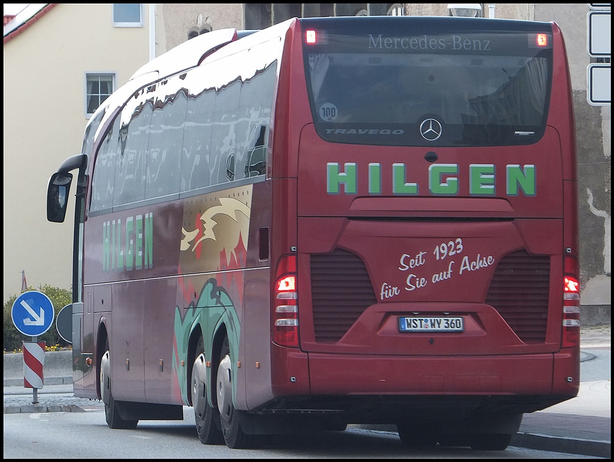 Mercedes Travego von Hilgen aus Deutschland im Stadthafen Sassnitz.