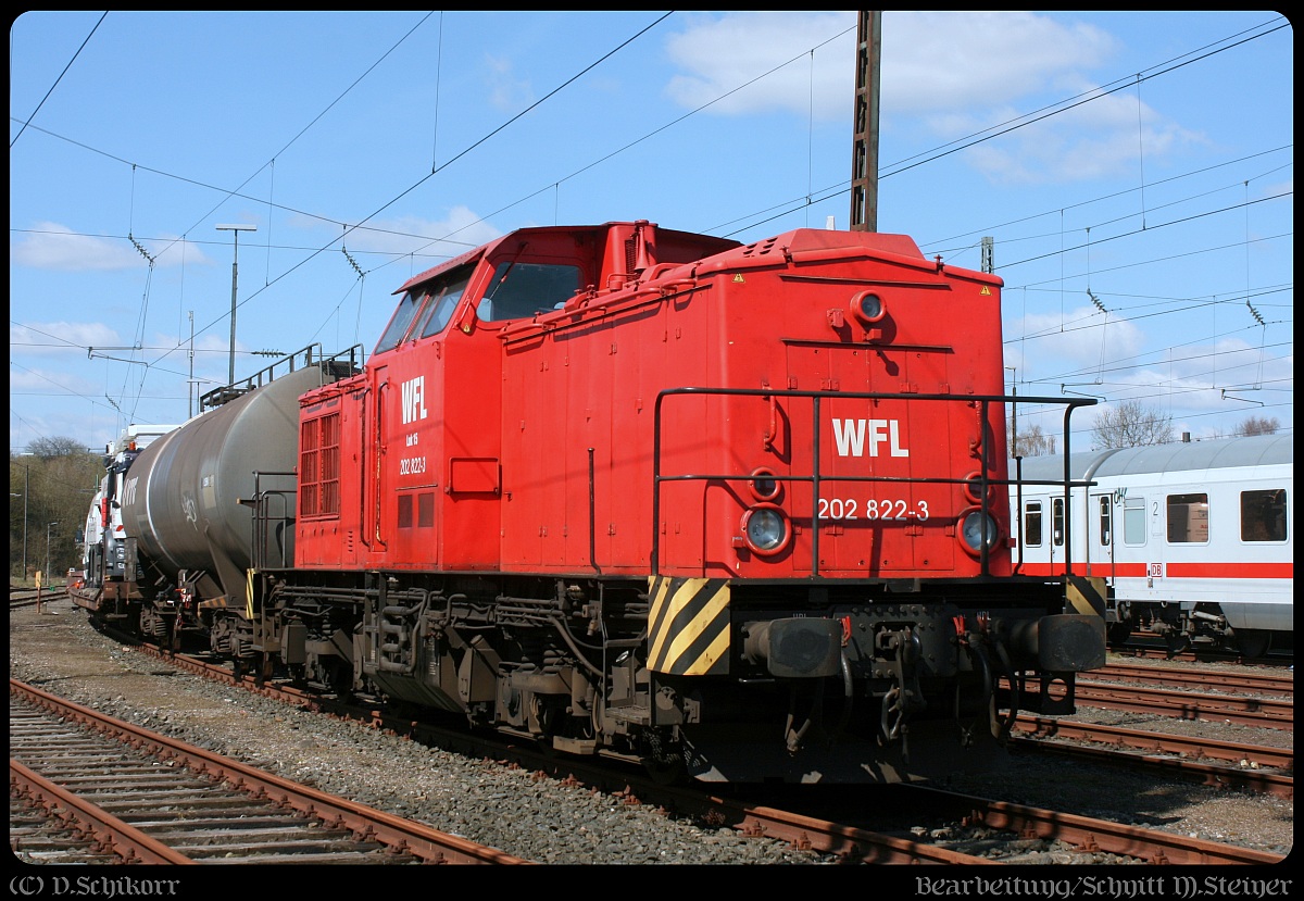 Mit freundlicher Genehmigung aus Flensburg: Zuglok des  Spülzuges  war die WFL 15/3202 822-3(ex DR 202 822, ex MWB V1204, LEW 1975/15094, REV/126/01.06.11). Flensburg Peelwatt 18.04.2015