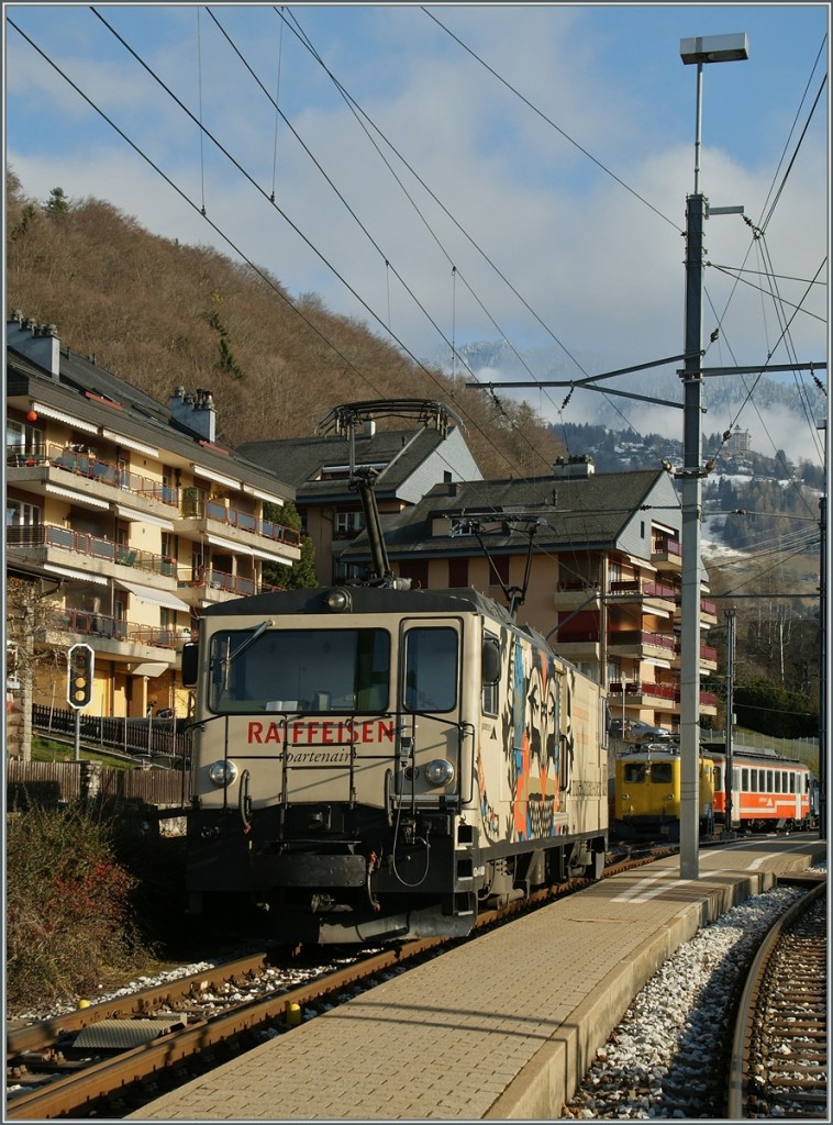 MOB  GDe 4/4 (Serie 6000) in Chernex.
17. Feb. 2014