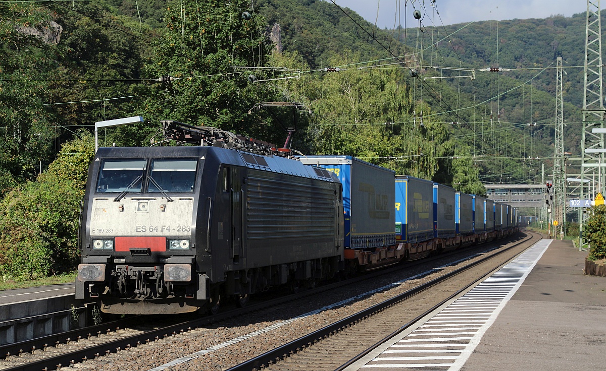 MRCE 189 283-5 (REV/LD X/13.10.17)  mit LKW Walter KLV gen Mainz. Bingen am Rhein 16.09.2021