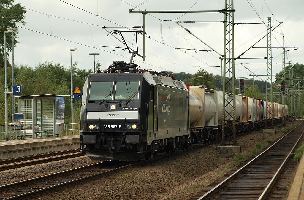 MRCE/CFL Cargo 185 567-5 mit Zementzug in Schleswig. 30.08.11