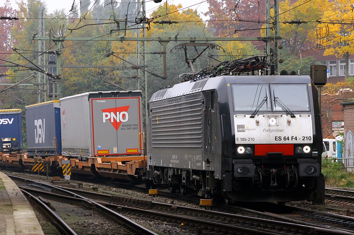 MRCE/Freightliner ES64F4-210 mit Containerzug aufgenommen in HH-Harburg. 28.10.2015