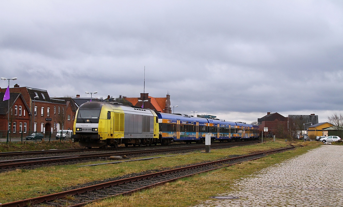 MRCE/NOB 223 010-0/ER 20-010 mit der NOB nach Westerland. Husum-Nord 26.03.2014