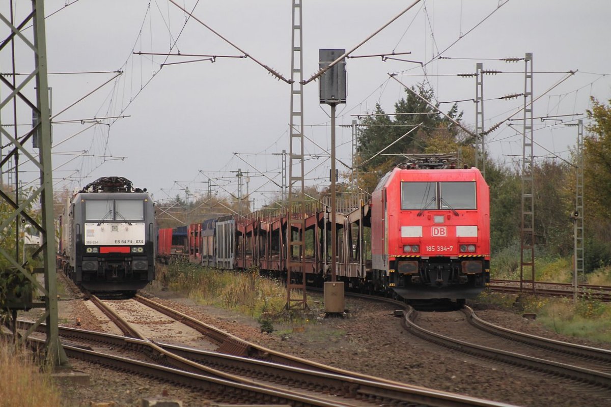 MRCE/TXL ES64F4-034/6189 934 und RSC 0185 334-7, Flensburg-Weiche 27.10.2016