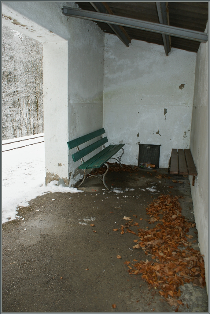 Natur, nicht nur um den Bahnhof von Les Frêtes, sondern auch im kleinen Wartetsaal. 
18. Jan. 2010