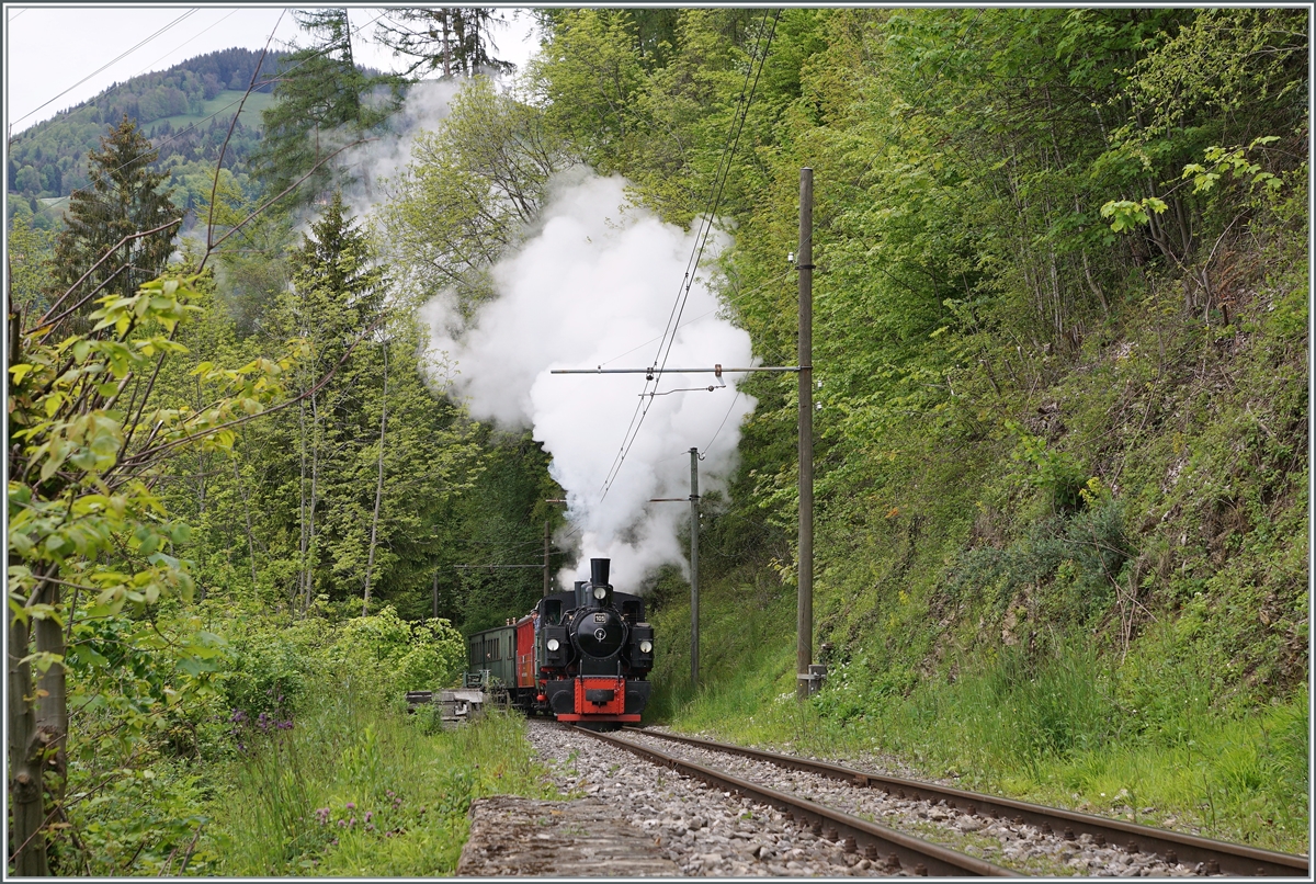  Nostalgie & Vapeur 2021  /  Nostalgie & Dampf 2021  - so das Thema des diesjährigen Pfingstfestivals der Blonay-Chamby Bahn. Auf dem eher selten fotografierten Abschnitt von Chaulin nach Chamby dampft die G 2x 2/2 105 mit ihrem Zug die Steigung nach Chamby hoch.

24. Mai 2021