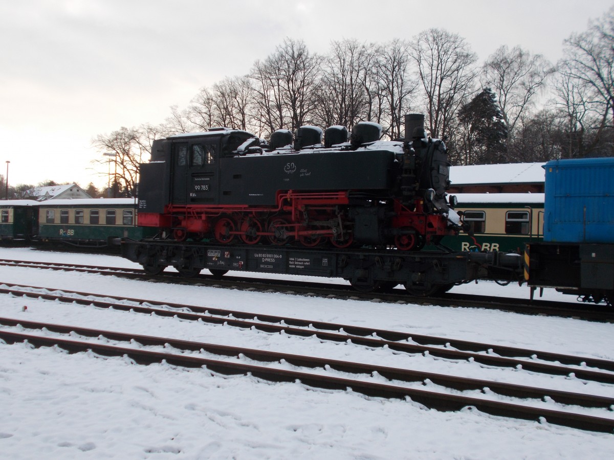 Nun dauert es nicht mehr lange bis 99 1783 Putbus verläßt.Am 01.Februar 2015 stand Sie in Putbus.