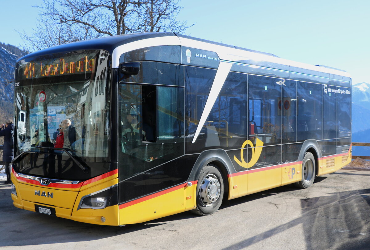 PostAuto Graubnden - GR 187'349/PID 12'105 - eMAN am 16. Januar 2025 in Fidaz (Aufnahme: Martin Beyer)