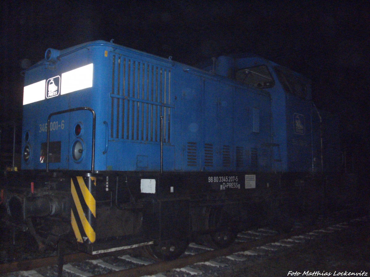 PRESS 346 001-6 (345 207) abgestellt im Bahnhof Putbus am 3.12.13