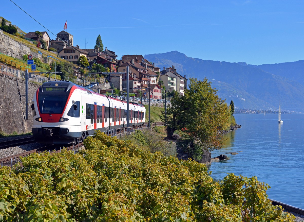 RABe 523 014 als S 1 Villeneuve–Yverdon-Ies-Bains am  19.10.2013 bei St-Saphorin